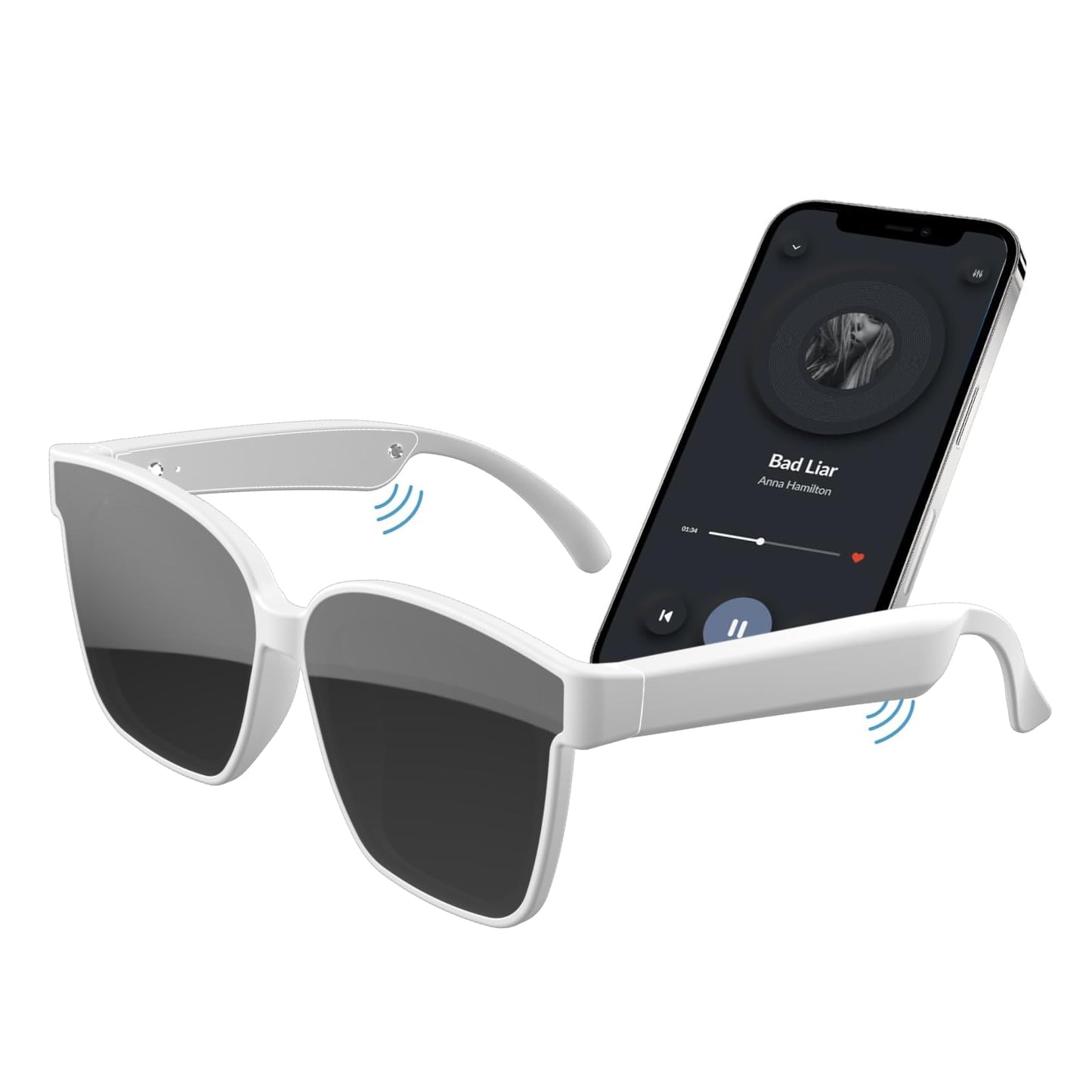 Smart GlassesWireless Bluetooth SunglassesBuilt-in Mic & Speakers Voice Assistant UV Protection Audio SunGlass (White)