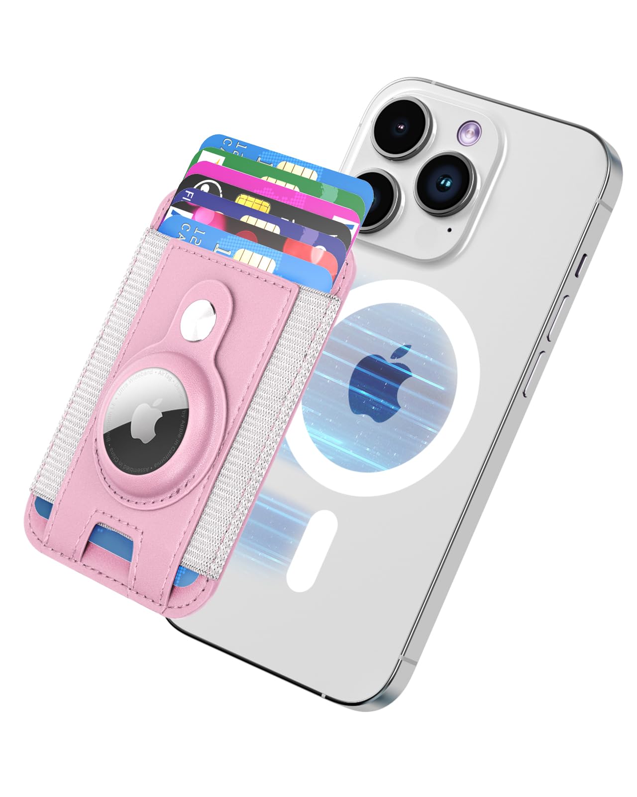 SOFTGAS Magnetic Phone Wallet for Apple MagSafe Card Wallet Holder for iPhone 15 Pro Max/15 Plus/15 Pro/15 14 Pro Max/14 Plus/14 Pro/14 13 Pro Max/13 Pro/13 (Pink (with AirTag Holder))