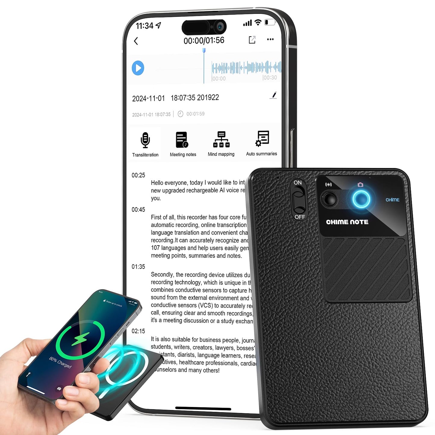 AI Voice Recorder - Note Voice Activated Recorder w/App Control No Cost for Transcribe & Summarize Empowered by ChatGPT Support 107 Languages Digital Audio Recorders for Meetings/Calls/Meetings