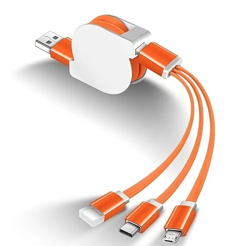 1M 3-in-1 Retractable USB Charger Cable for Smartphones