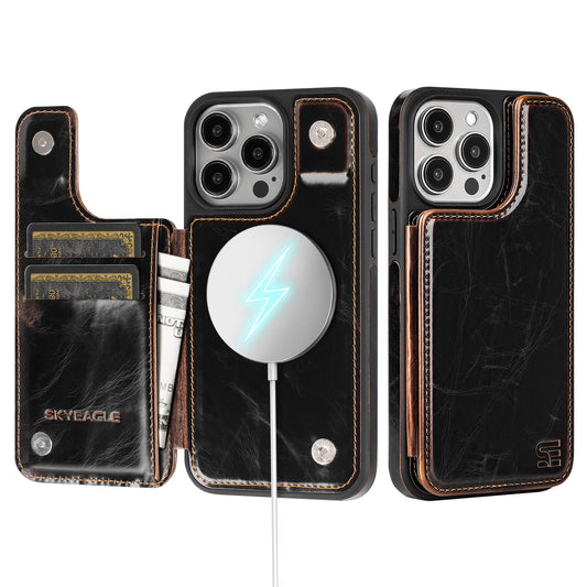 SkyEagle for iPhone 15 Pro Wallet Case with Card Holder Compatible with Magsafe Kickstand RFID Blocking Flip Cover Credit Card Slots PU Leather Men Women Phone Case for Apple 15 Pro 6.1"Coffee