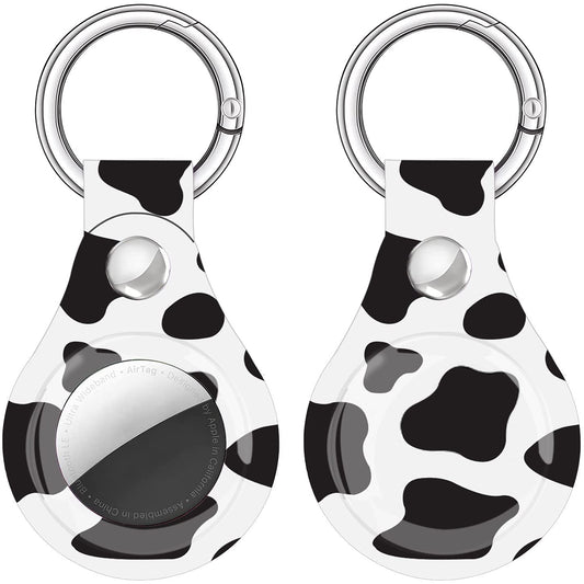 Case for Airtags Holder Cute Air Tags Case Cover with Anti-Lost Keychain [Scratch Resistant] Protective Airtags Case for Apple Tracker Key Finder 2021 Women (Cow)