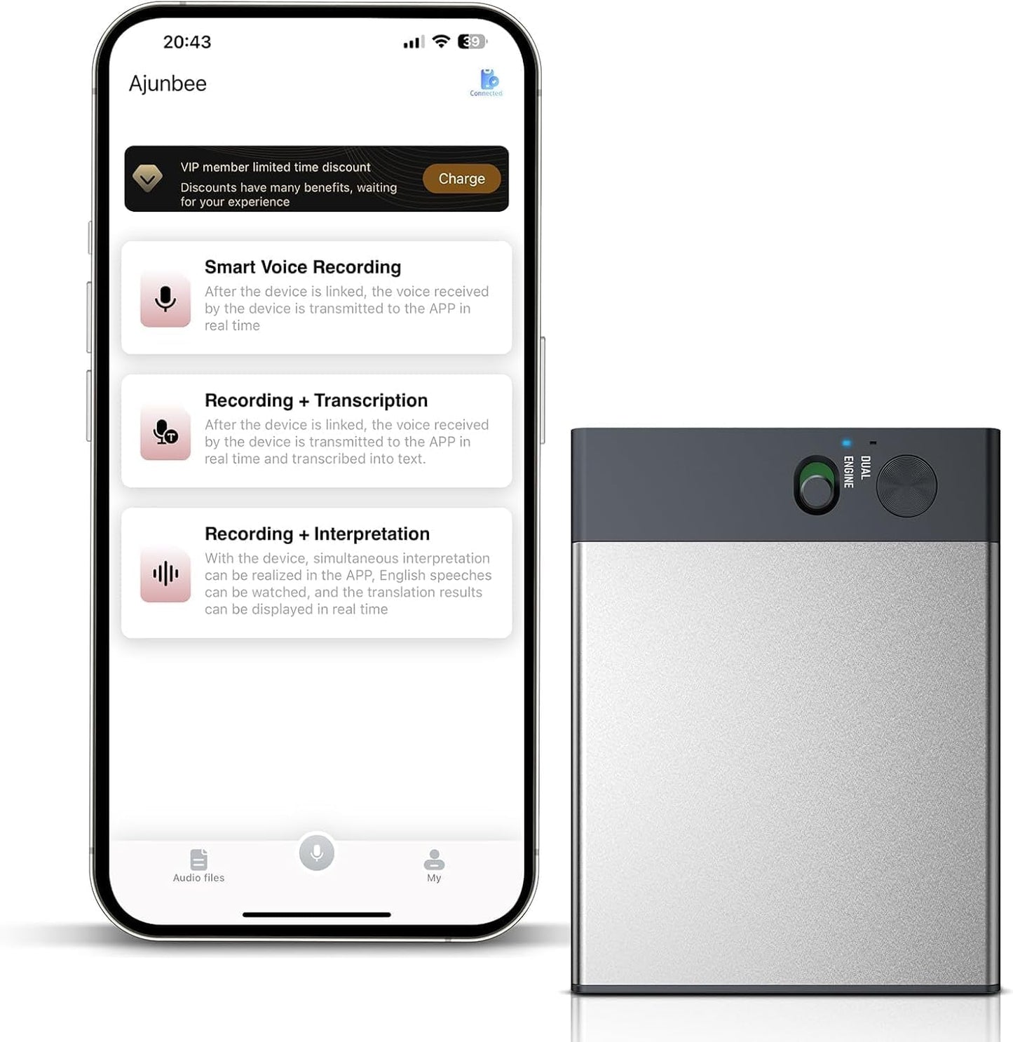 AI Voice Recorder Voice Recorder App Control 64GB Voice Activated Recorder Transcribe Summarize112 Languages Simultaneous Interpretation Empowered by ChatGPT for Meetings Lectures Calls Work