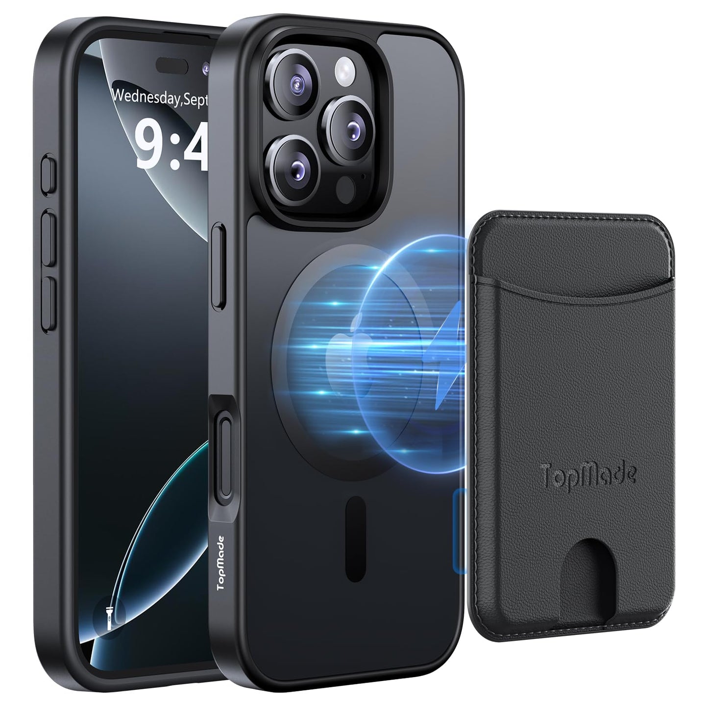 TopMade Case for iPhone 16 Pro Max with MagSafe Wallet Card Holder MagSafe Military-Grade Phone Case with Magnetic Wallet Fit 4 Cards Shockproof Case for iPhone 16 Pro Max 6.9" Black