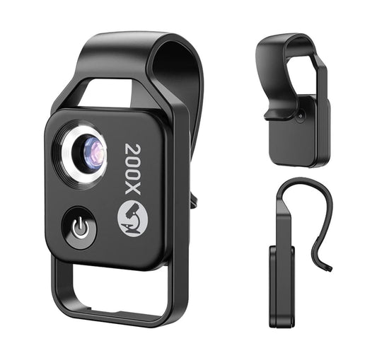 Phone Microscope with CPL Lens & LED Light & Universal Clip 200X Pocket Microscope Compatible with Most Smartphones