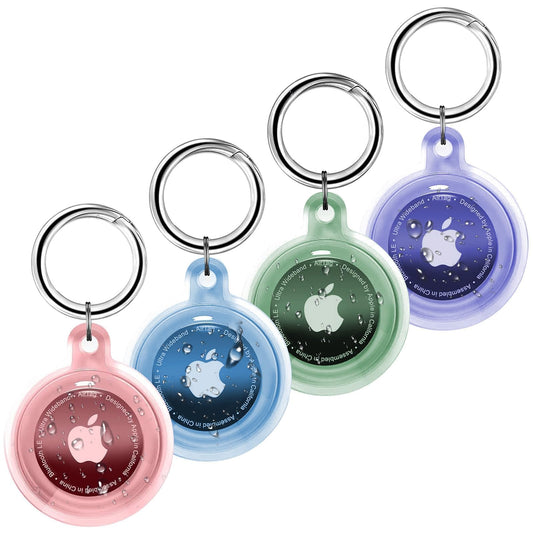 Foweroty IPX8 Waterproof Airtag Holder 4 Pack Apple Airtags with Keychain Air Tag Case for Luggage Dog Collar Keys Anti-Scratch Full Body Protective Air Tags Holder（4 Colors）